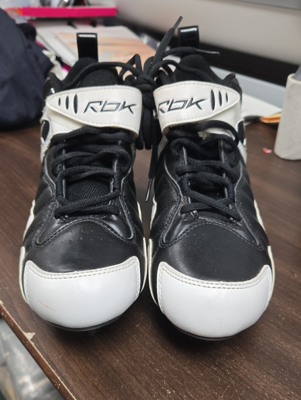 Reebok Size 8.5 Black and White High Top Football Cleats
